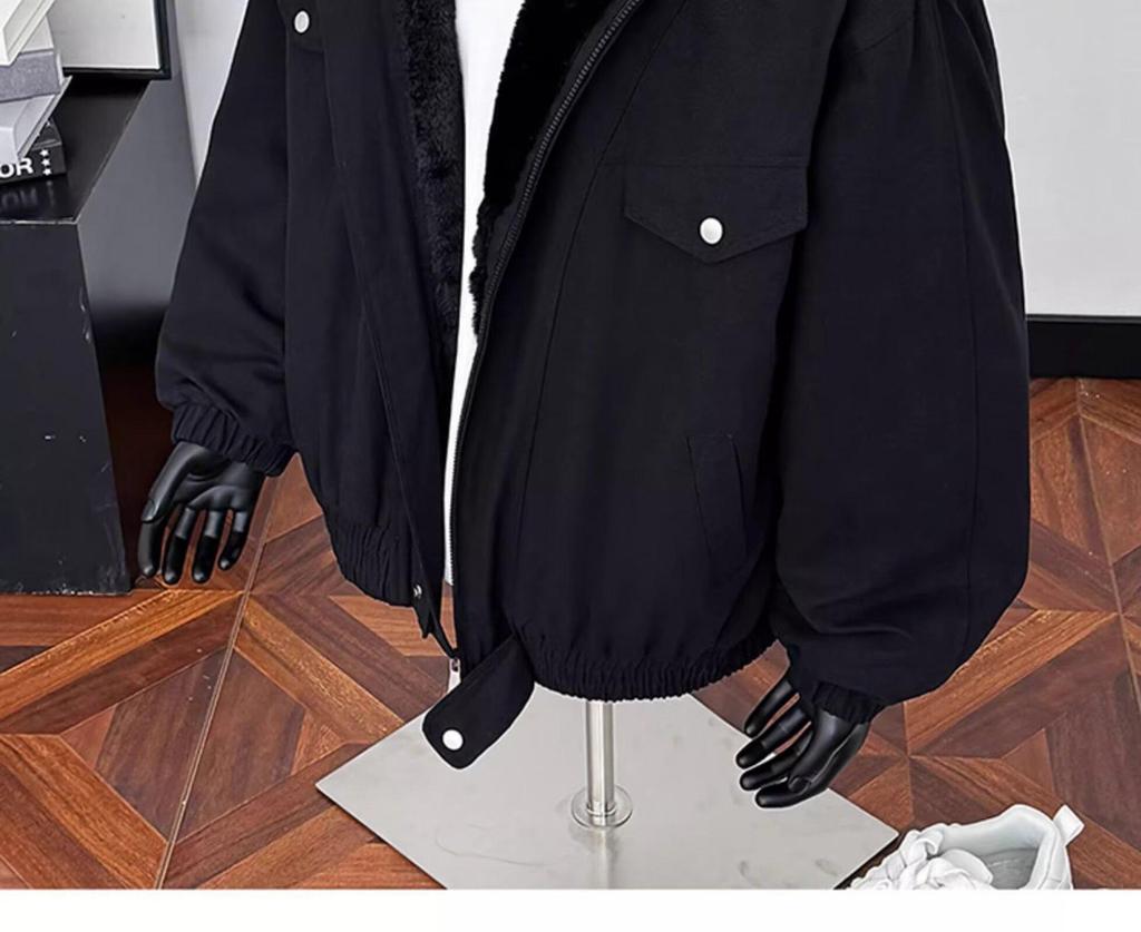 Men's Trendy Thickened Lambswool Hooded Cotton Jacket for Autumn/Winter