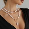 Fashion Multilayer White Imitation Pearl Choker with Metal Circle Fixation Wide Bib Necklace Jewelry for Charm Women