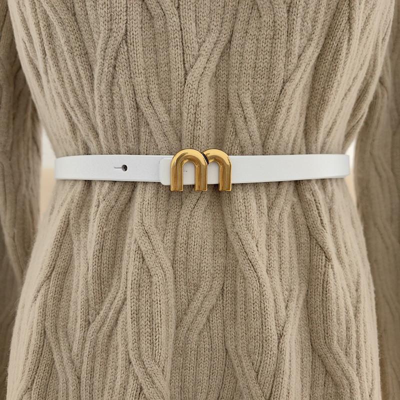 Fashionable Womens Minimalist Genuine Leather Belt Mshaped Metal Buckle Belt