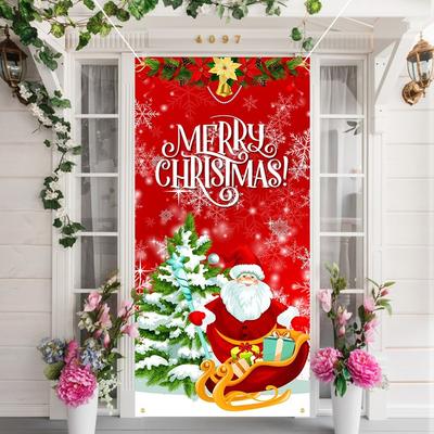Door Hanging Christmas Door Cover Background Atmosphere Arrangement Door Banner Old Man Snowman Holiday Props