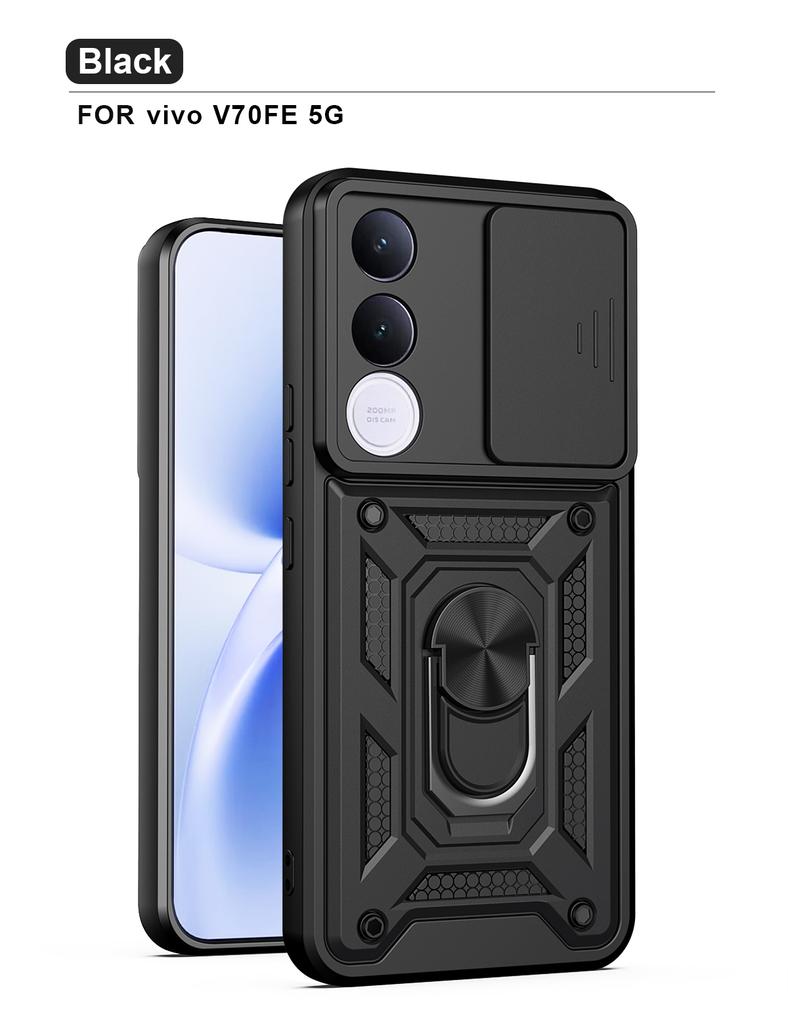 Para Funda Vivo V70 FE Cubierta Vivo V70 FE Soporte con Anillo Magnético para Teléfono Funda Protectora tipo Armadura Cubierta Trasera con Protección de Cámara Deslizante