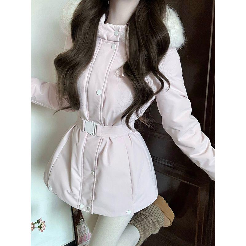 

Сладкая хлопковая куртка в корейском стиле с меховым воротником - Теплая, Омолаживающая, Приталенная, Универсальная для осени/зимы. M (Recommended 48-53 kg)