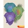 Women's Totem Short Sleeve Shirt Colorful Mandala Print Round Neck Casual Loose Summer Dress T Shirt Fashionable and Elegant Tops for Commuting,