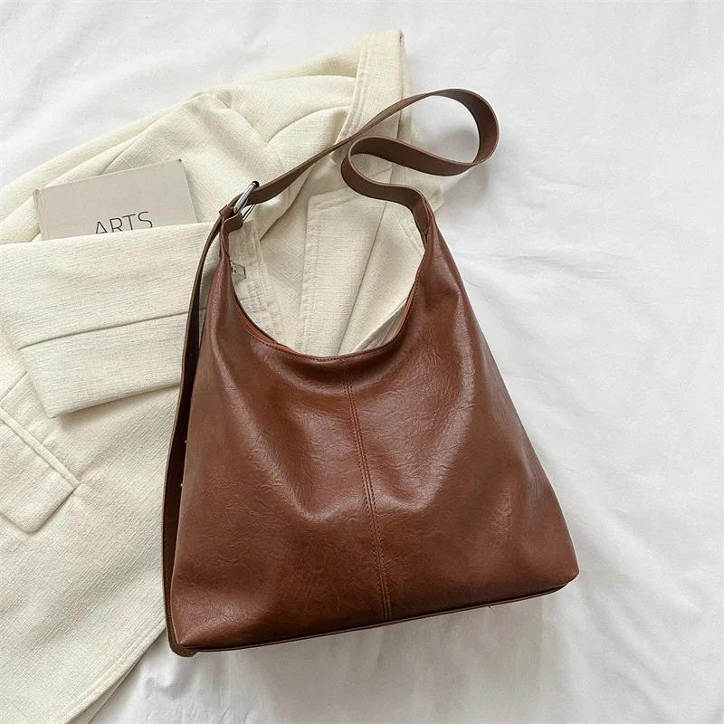 Popular Fashi Korean Versi Versatile Single Shoulder Underarm Bag, Commute Leather Handbag, Tote Bags Women's Zipper Closure