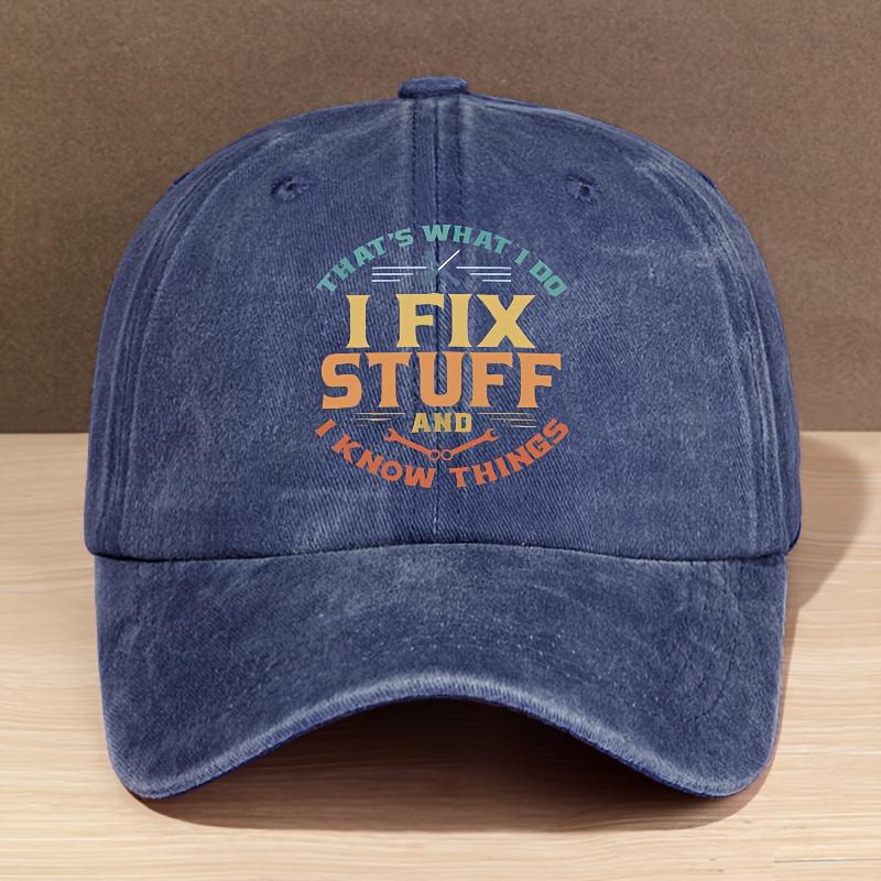 Vintage Ich repariere Sachen und ich wei Dinge Gewaschener BaseballCap Verstellbarer Sitz Leichtes Polyester Perfekt fr