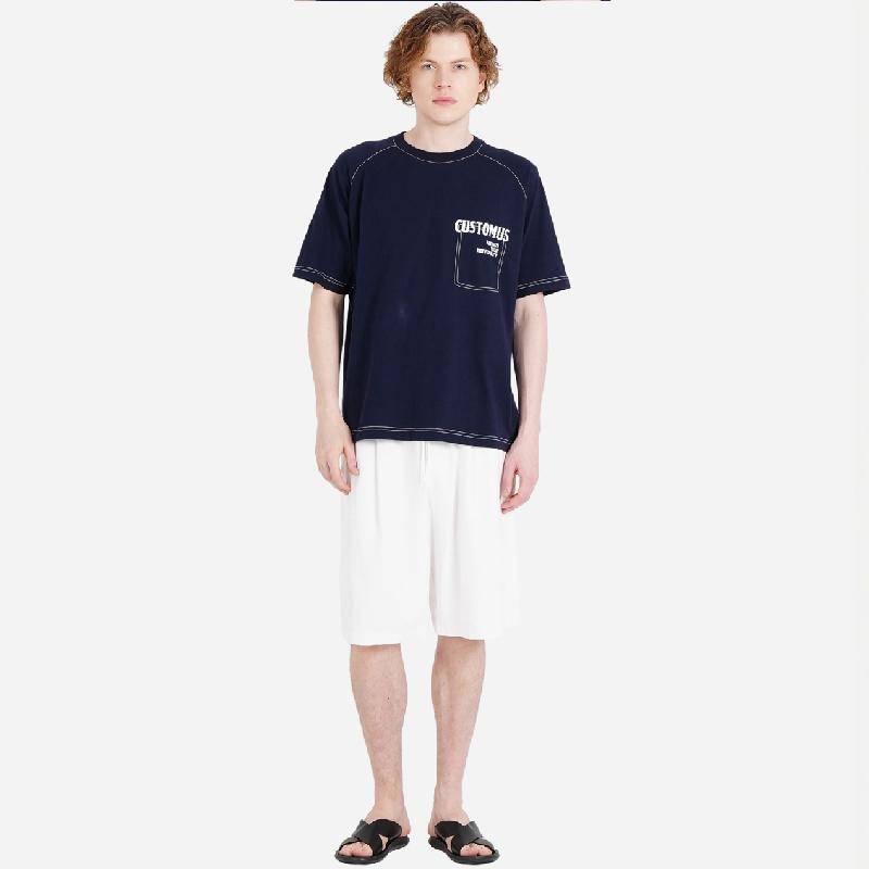 CUSTOMUS Men'S Resort Single-Pleat Wide Elastic Waist Summer Half Pants Cxs25Mwhp705 Whi