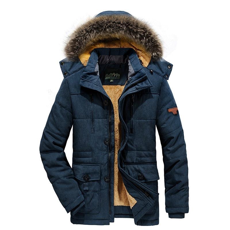 Public Version of Men's Winter Coat Medium Length Plus Fleece Thickened Warm Padded Jacket with Extra Size Wool Collar Padded Jacket