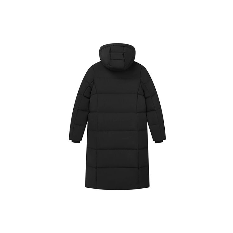 FILA Embroidered Logo Sports Mid-Length Hooded Down Jacket Women Outerwear Black F11W149909FBK