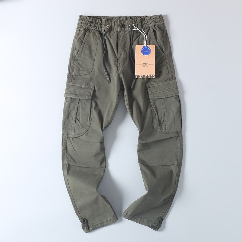 American Style Casual Spring & Fall Large Pocket Fashion All-Match Cargo Pants Men Retro Trendy Washed Pure Cotton Straight-Leg Trousers