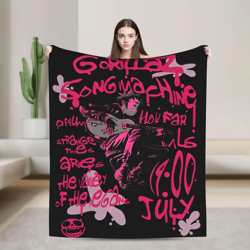 Musikband Gorillaz Crew Flanelldecke Weiche Überwurfdecke für Draußen Flugzeugreisen Mode Tagesdecke Sofa Bettbezug