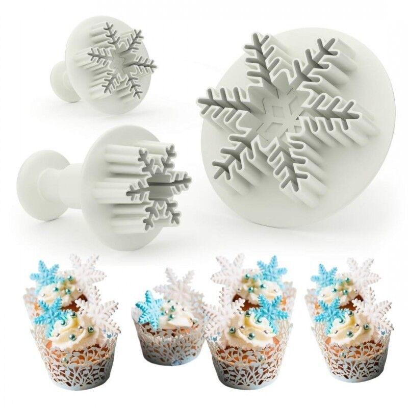 Siko Baking Fondant Cake Tool 3pcs Snowflake Fondant Plastic Cutter Christmas Spring Mini Cookie Mold