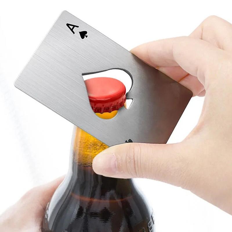 

Stainless Steel Credit Card Size Bar Restaurant Beer Metal Opening Tool Gift 1Pcs Creative Poker Shaped Bottle Can Opener серебряный