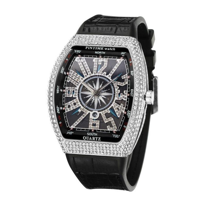 1PC Men's Watch Barrel Watch Simple Watch Belt Yacht Diamond Retro Quartz Watch