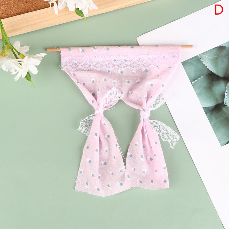1Set 1/12 Dollhouse Lace Window Curtain Dollhouse Mini Bedroom Furniture Accessories Dolls House Decoration For Kid Toys