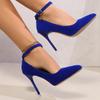 Fashion Fashion Blue Satin Ankle Strap High Heels Pumps Women Sexy Pointed Toe Stiletto Heeled Banquet Dress Shoes Woman Elegant Pumps