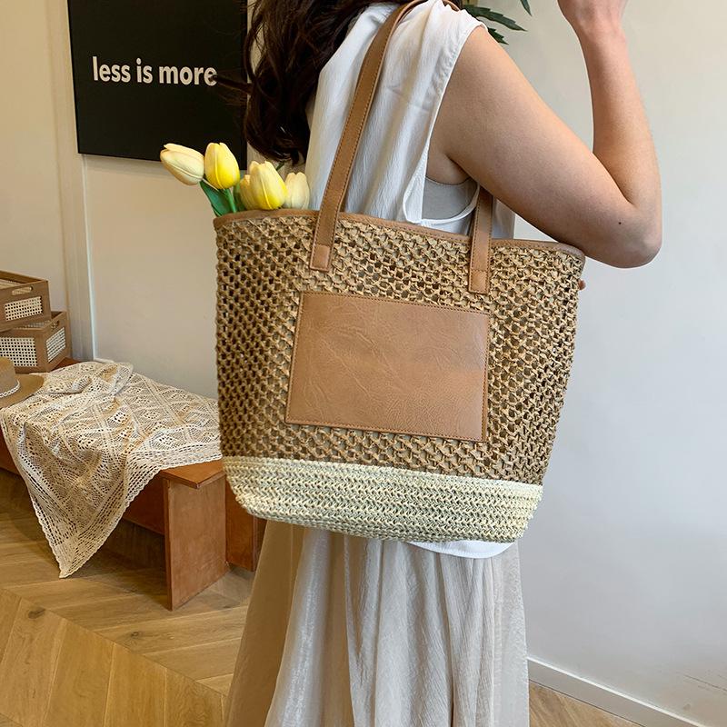 Women's Bag Versatile Retro Style Personality Knitting Cutout Contrast Women's Big Armpit Bag Tote Bag Shoulder Bag Women