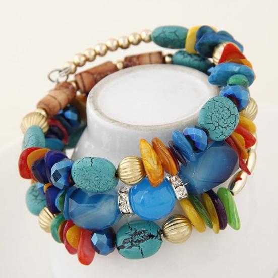 Unisex Bracelet Alloy Irregular Shape Stones Multi-layered Stacking Retro Ethnic Bohemian Faux Turquoise Faux Agate Elastic Cord Wrist Jewelry
