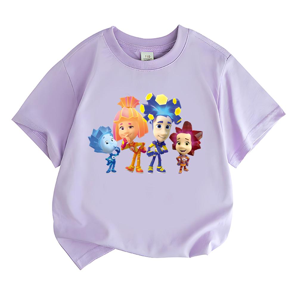 Die Fixies Baby Mädchen T-SHIRT Sommer Kurzarm Weich 100%Baumwolle Cartoon Kinder Rosa Oberteile Kleinkind Kleidung Kinder Anime T-Shirt Niedliche T-Shirts 130 violett