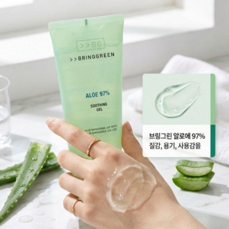 BRING GREEN Aloe Beruhigendes Gel 300 ml x 2 Set Feuchtigkeitsspendendes Kühlendes Feuchtigkeitsgel Vielseitig für Gesicht & Körper K-Beauty Hautpflege
