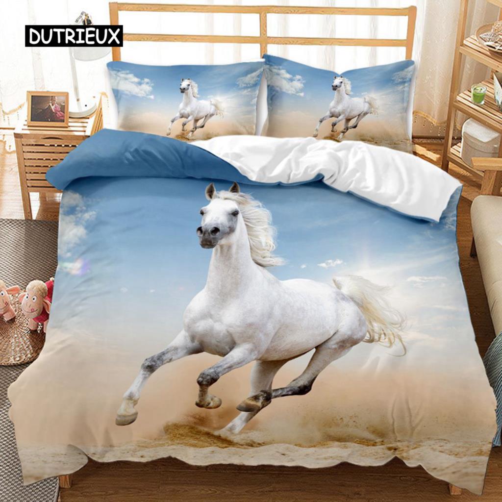 Horse Duvet Cover Set 3D Steed Print Comforter Cover Wildlife Bedding Set Animal Polyester Quilt Cover Double Queen King Size