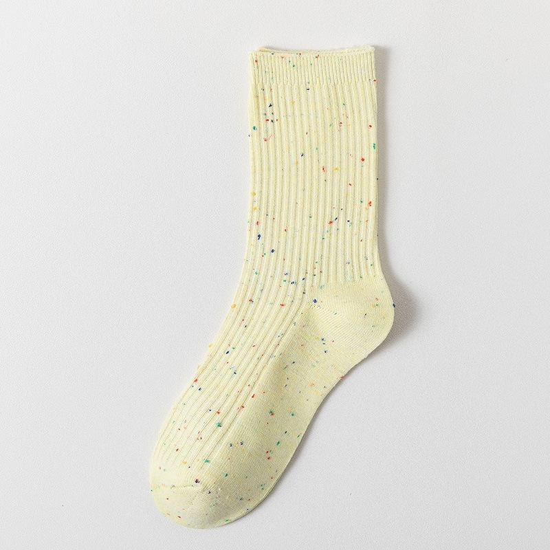 Herbst- und Winter-Punktgarn-Mittelwadenstrümpfe in Uni, gestreifte Doppelnadel-Socken, süße und niedliche Mädchen, Frotteesocken