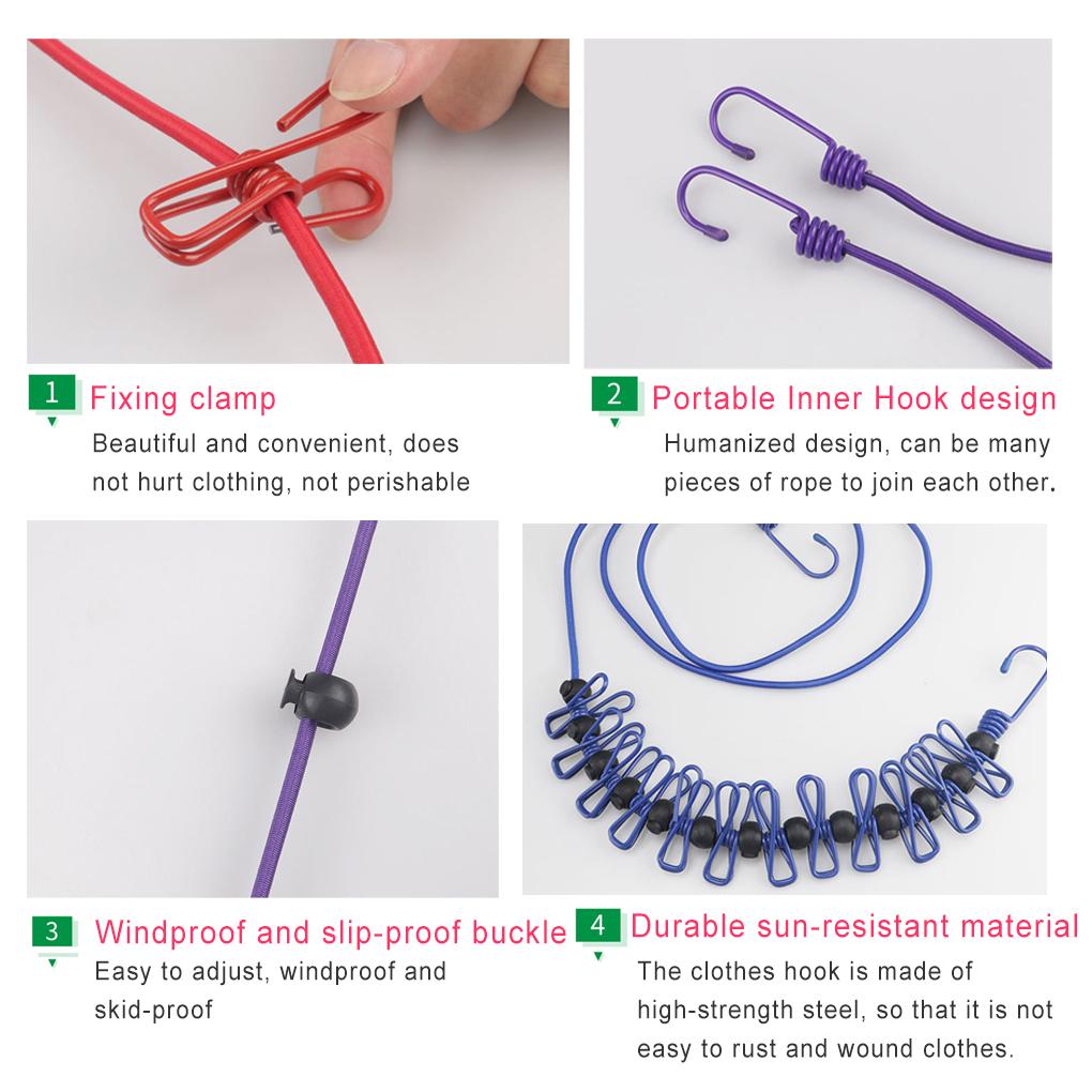 Clothes Washing Line Windproof Indoor Outdoor Stretching Laundry Clothesline with Pegs Dry Rack Tools Fixator Accessory