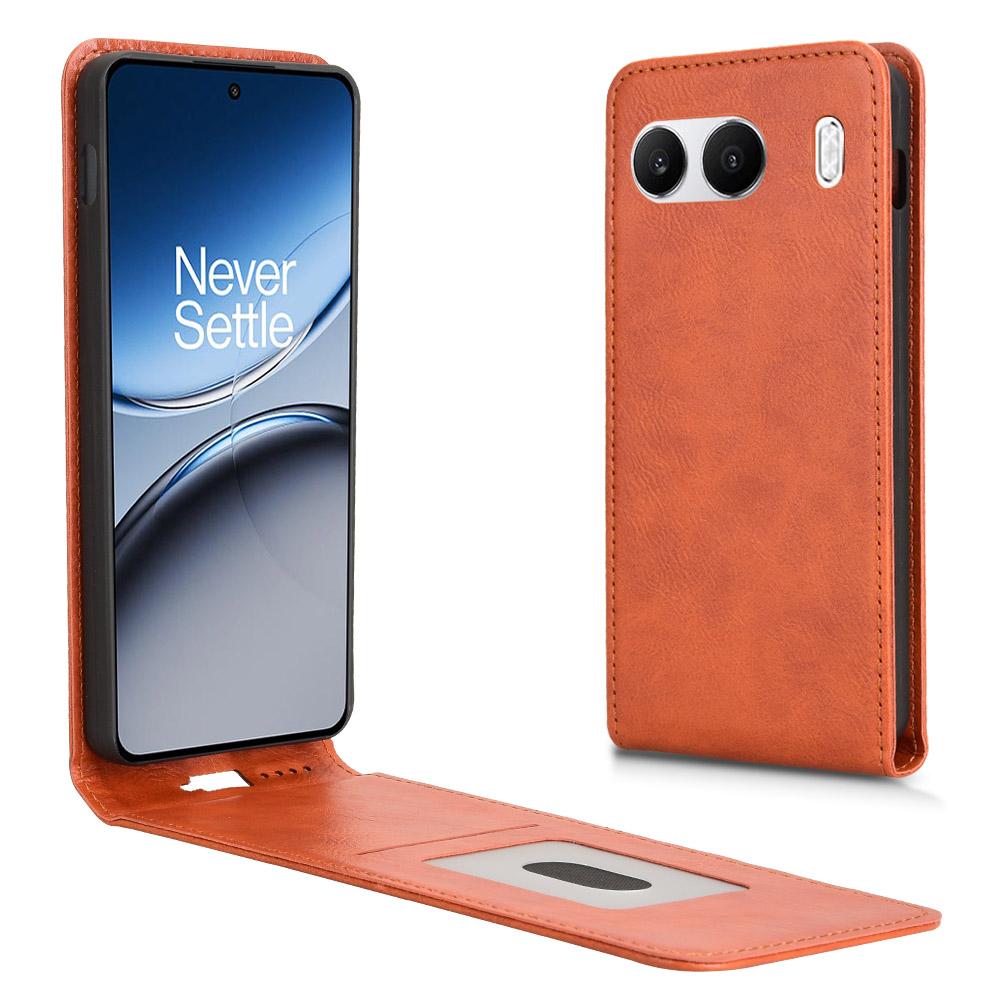 

For OnePlus Nord 4 Case with Card Slot Magnetic Vertical Flip Leather Phone Cover Orange