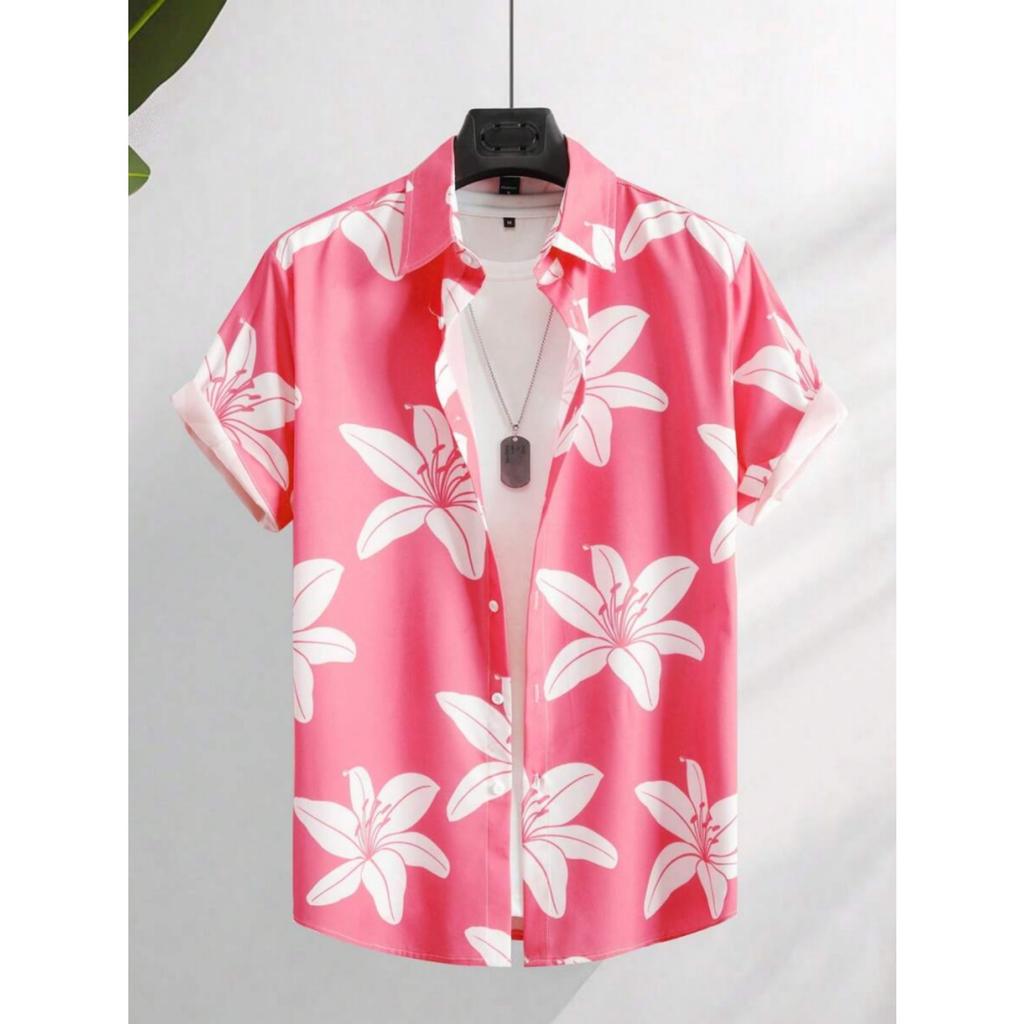 2025 New Summer Daily Fashion Short-sleeved Shirts 3D Flower-printed Men's Casual Shirts Outdoor Beach Hawaiian Style Shirts