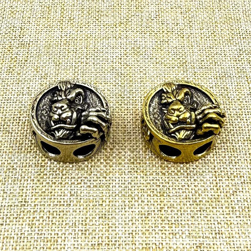 Brass Wolf Skull Head Knife Beads Punk Edc Outdoor Diy Paracord Woven Lanyard Pendants Retro Umbrella Rope Bracelets Accessories