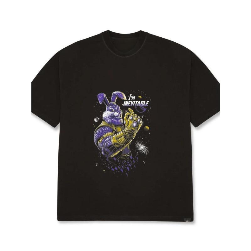 

Men s Black T-Shirt Featuring Purple Rabbit and Robot Graphic with I m Inevitable Text for Casual Streetwear Style XXXXL чёрный