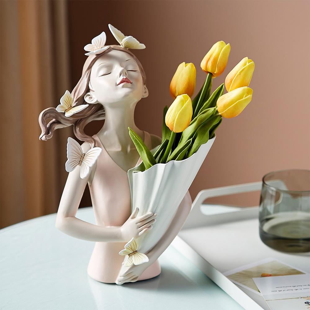 Butterfly Girl Resin Sculpture Character Model Vase Modern Home Decor Living Room Bedroom Countertop Vase Gift Nordic Decor Home