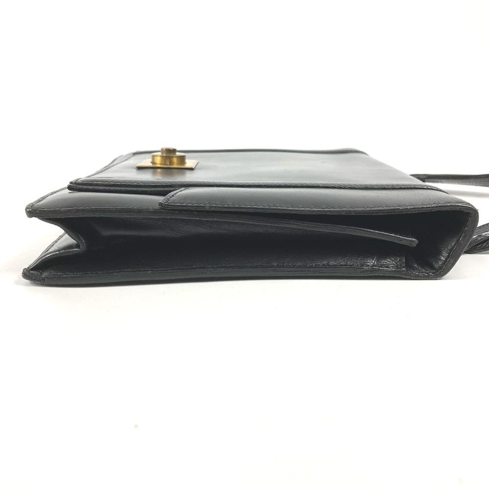 Hermes Bolsa de Mão com Aba e Logo Vintage Bolsa de Ombro Couro Preto/Ferragens Douradas