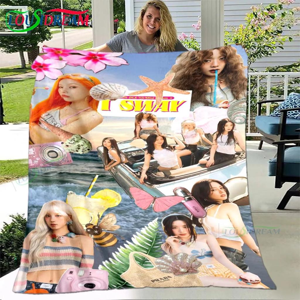 Korean Kpop Girl Group-Yuqi-Soyeon Print Four Seasons Blanket Sofa Cover Travel Bed Plush Blanket Office Break Blanket Gift