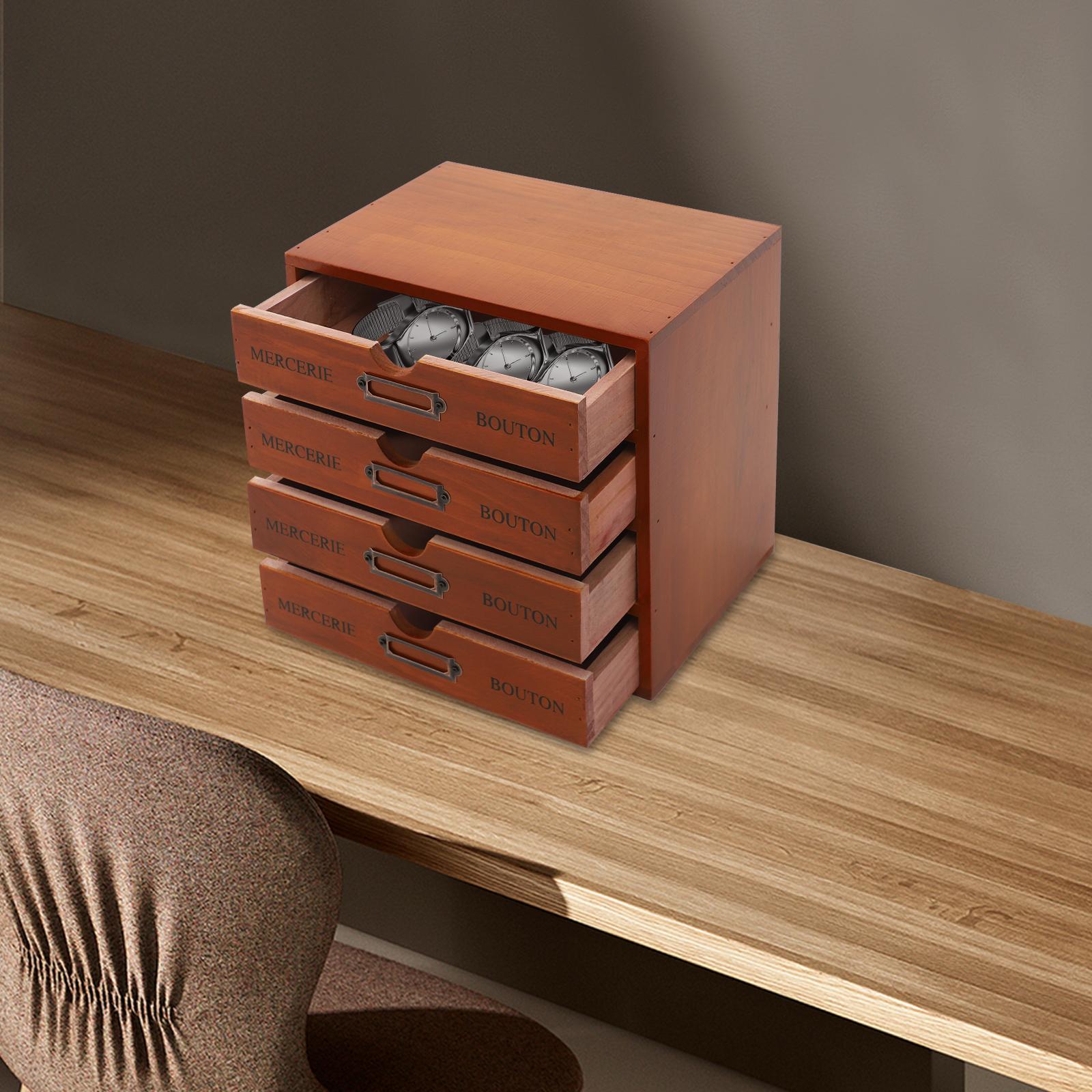 

Vintage 4-Tier Drawer Organizer with Label-Ready Drawers, Compact Desktop Storage Cabinet - 11 Lbs Capacity, 9.6x6.9x9.6 Inch коричневый