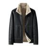 Men's Plus Size Striped PU Leather Jacket with Shearling Lining - 2024 Autumn/Winter Collection