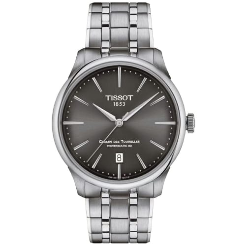 Tissot Chemin Des Tourelles Powermatic 80 Watch, 39mm, with a Gray Dial and Bracelet, Officially Imported, Men's Model T1398071106100