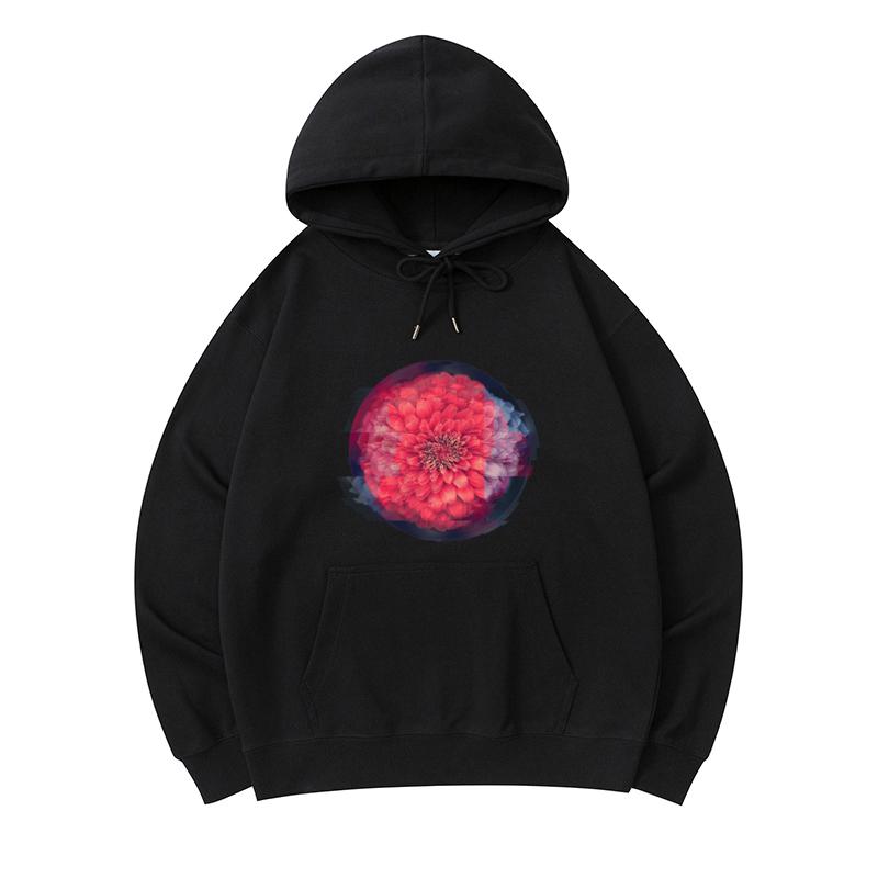

300 GSM Men s Healthy Cotton Hoodies Flower Glitch Print Premium Cotton Sweatshirt