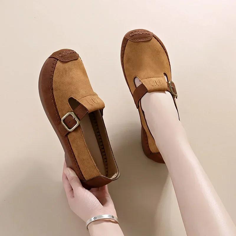 Women Shoes Autumn New Flat Sole Casual Shoes Retro Comfort Belt Buckle Trendy Maillard Anti Slip Shoes Versatile Zapatos Mujer