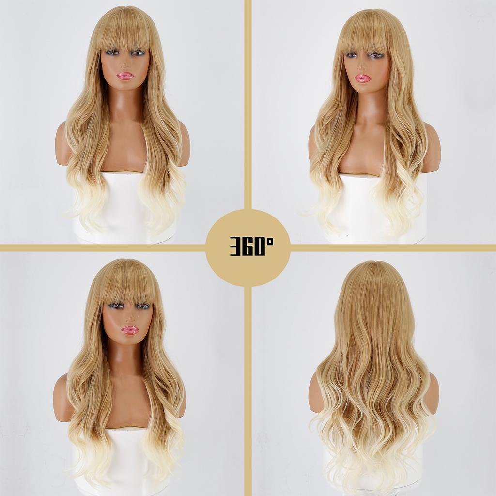 LISI HAIR Female Long Wavy Hair Wig with Bangs Synthetic Heat-resistant Fiber Wig Cosplay Lolita Party Daily Hairpin.