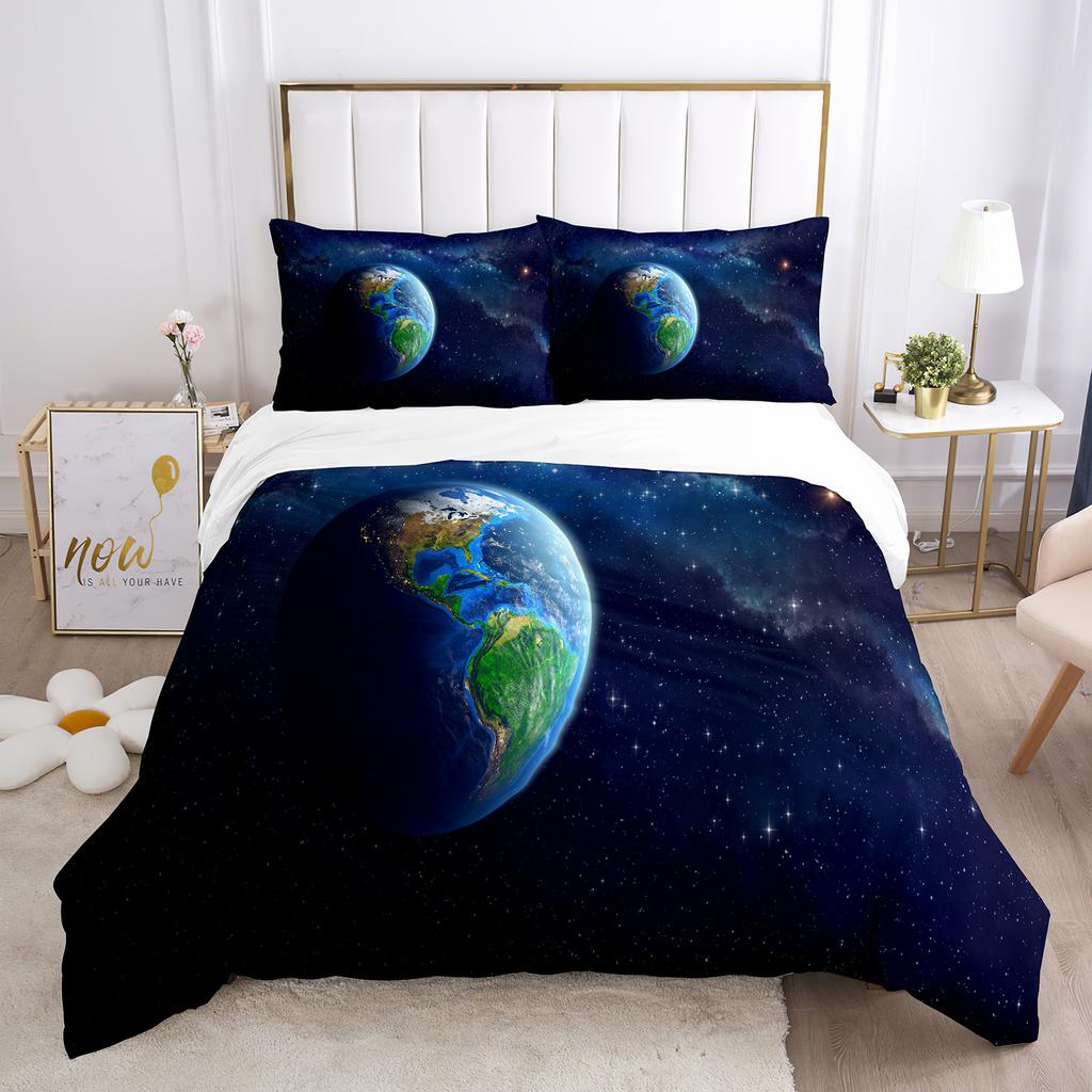 Erde Bettbezug Set 3D Blauer Planet Muster Polyester Bettdeckenbezug King Queen Größe Für Jungen Mädchen Bettwäsche Set Mit Kissenbezug
