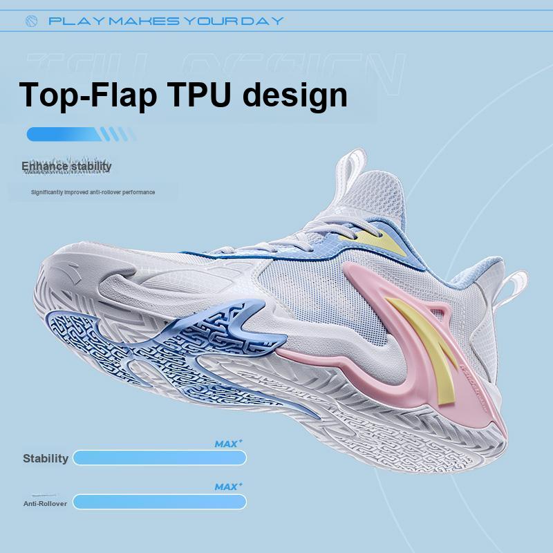 Anta Jóvenes Niños Aire Espacio Cómodos Simples Absorción de Impactos Duraderos Zapatos de Baloncesto de Caña Baja Zapatos de baloncesto para niños Blanco Azul A312421105-2