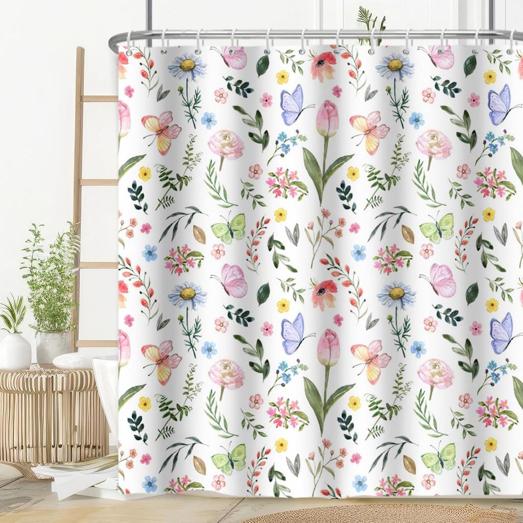 Enchanted Forest Shower Curtain Jungle Green Tree Shower Curta for Bathroom Spring Garden Fairy Tale Bath Curtain Decor Fabric Washable with 12 Hooks