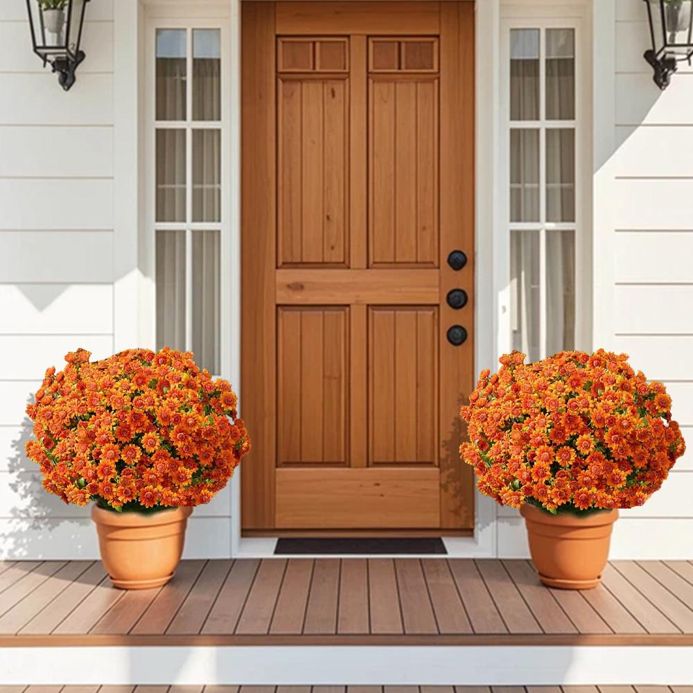 Artificial Sunset Mums Flowers Waterproof Fake Fall Flowers for Outdoor Garden Patio Home Planters Autumn Decorations(5 Bundle)
