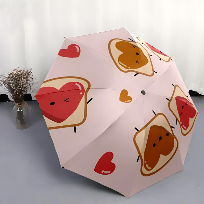 1pc Toast HeartAutomatic Open/close Folding Umbrella, Compact Portable Travel Umbrella, Perfect Birthday/Holiday, Cute Umbrella y007
