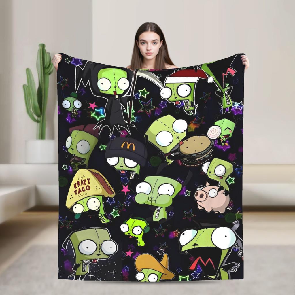 Invaders Zims Alien Cartoon Blanket Quality Warm Soft Throw Blanket Winter Picnic Couch Bed Fluffy Bedspread