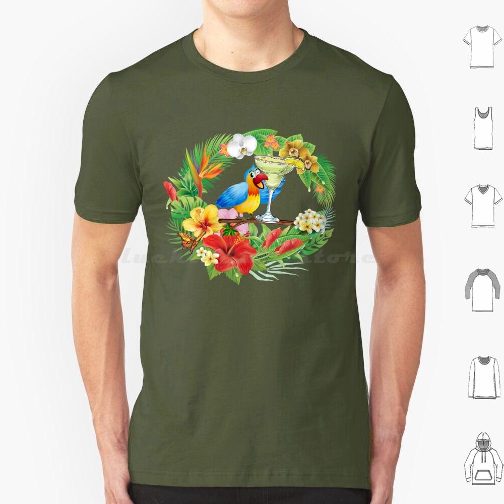 Parrot With A Margarita T Shirt Men Women Kids 6xl Parrothead Buffett Shark Tropical Volcano Parrot Margaritaville Beach