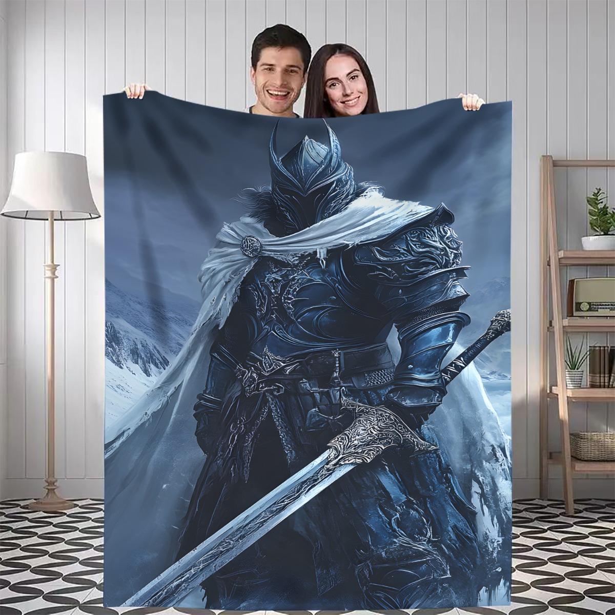 

1pc Ice Knight Digital Printed Design Pattern Blanket - All-Season Soft Flannel Throw with 3D Armor & Sword Art Design, Mixed 75x90cm28x35in
