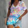 Summer Colorful Floral 3d Printing T-shirt Women's V-neck Short-sleeved T-shirt Top T-shirt