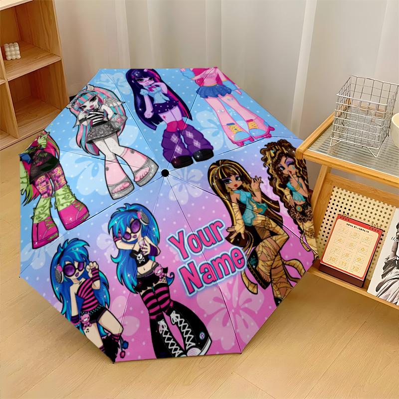 Custom Text Automatic 8 Bone Umbrella, Portable Sun Rain Protection UmbrellaMonster High