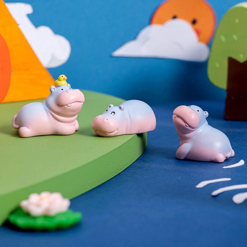 Q-like pear-shaped design Resin Hippo Statue Cartoon Style Miniature Figure Hippopotamus Figurines 6 options available